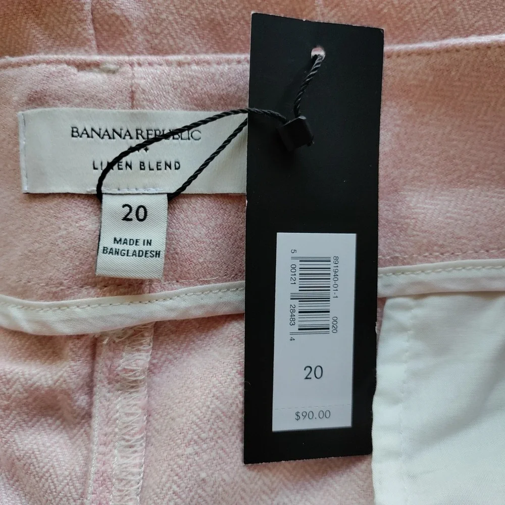 Banana Republic Pink Linen Blend Pleated Tapered Pants Size 20